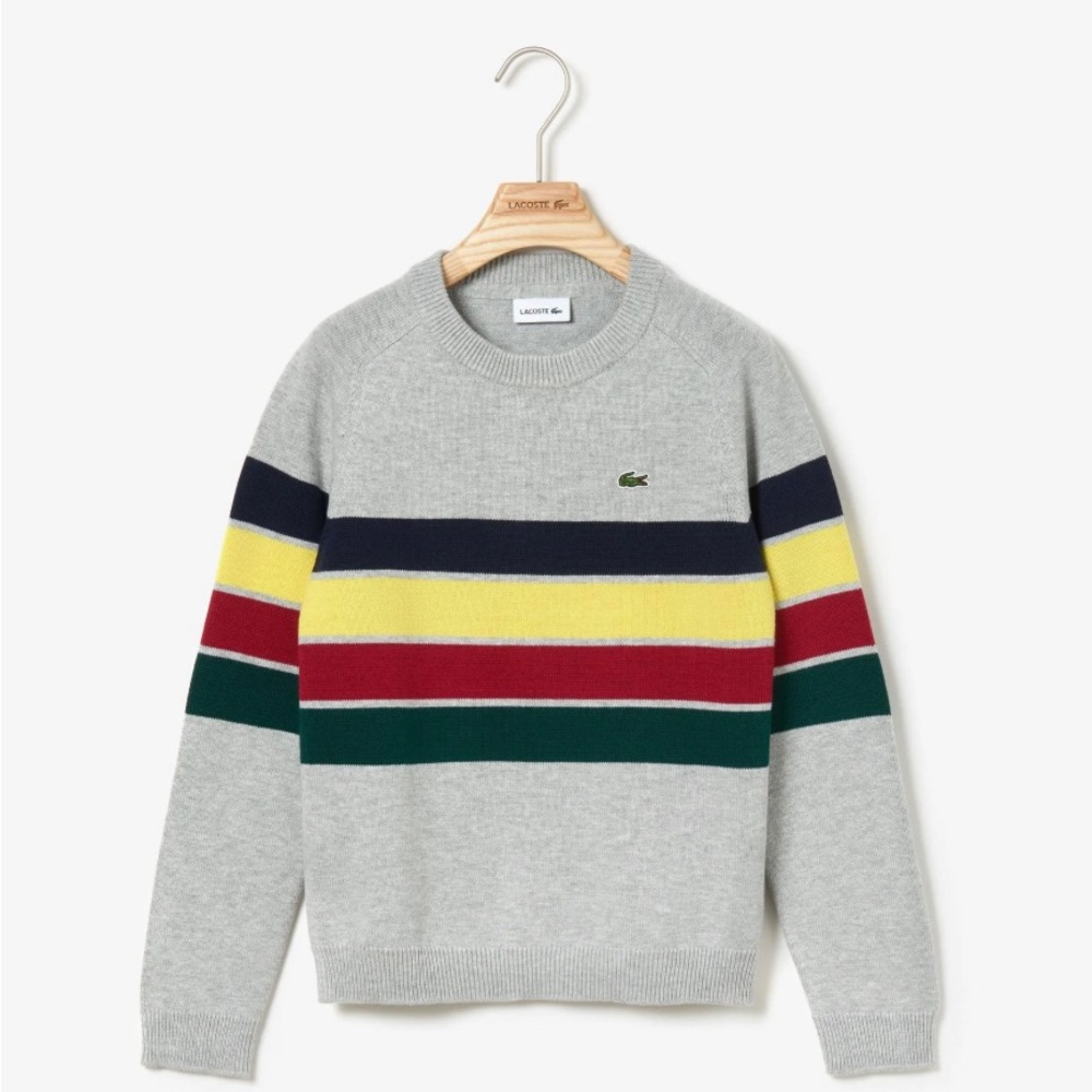 NEW Lacoste Sweater, Size 8 Boy, Cotton Wool Spring Multicolored Stripes (NWOT)